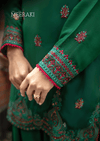 BOTTLE GREEN-3PC COTTON SILK EMBROIDERED SUIT MEERAKI