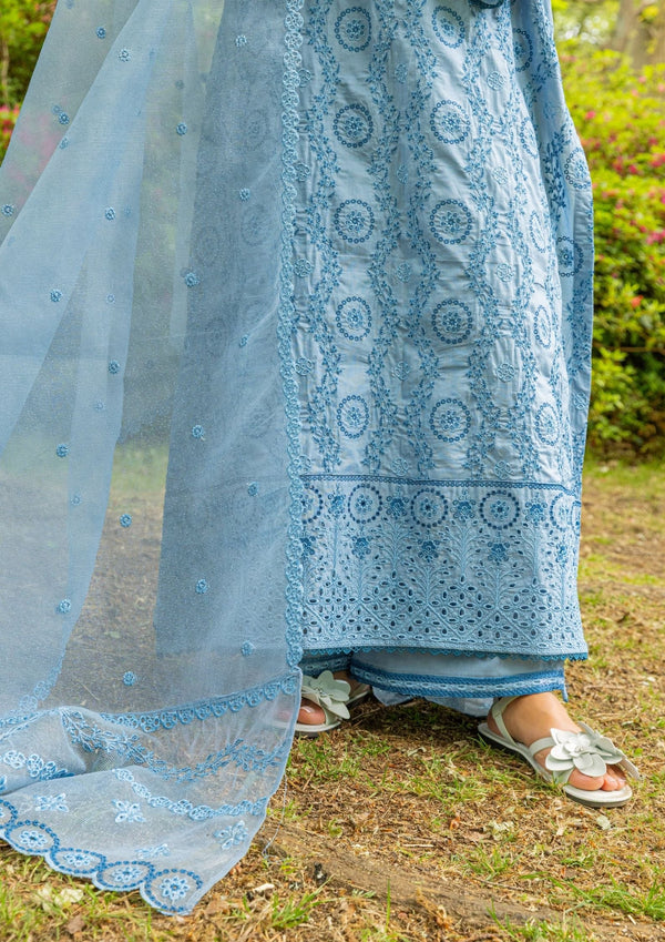 Faded blue Cutwork Embroidered suit MEERAKI