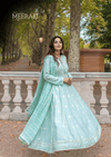 PASTEL BLUE ANARKALI-3PC COTTON SILK EMBROIDERED SUIT MEERAKI