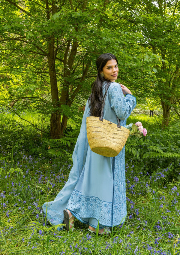 Faded blue Cutwork Embroidered suit MEERAKI