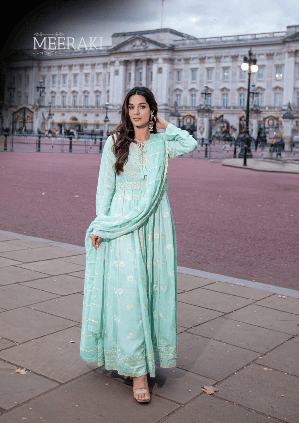 PASTEL BLUE ANARKALI-3PC COTTON SILK EMBROIDERED SUIT MEERAKI
