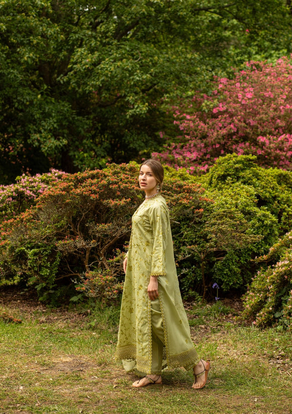 PEAR GREEN - 3PC CHIKANKARI SUIT MEERAKI