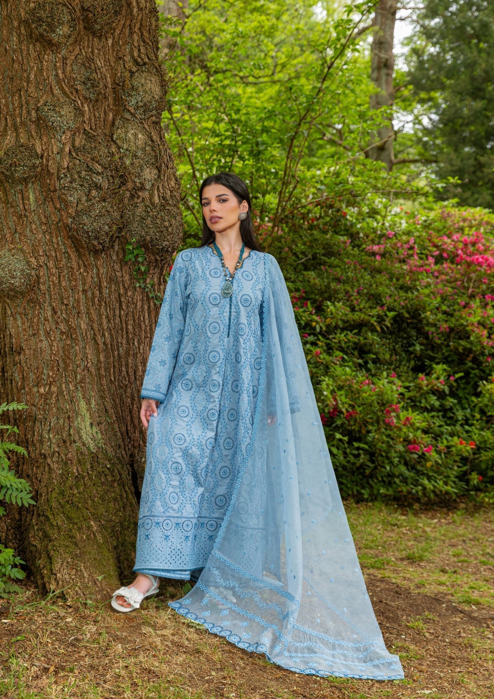 Faded blue Cutwork Embroidered suit MEERAKI