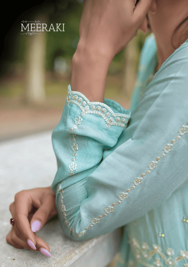 PASTEL BLUE ANARKALI-3PC COTTON SILK EMBROIDERED SUIT MEERAKI
