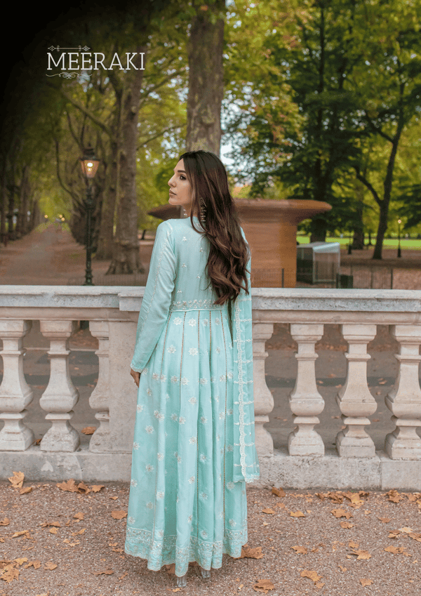 PASTEL BLUE ANARKALI-3PC COTTON SILK EMBROIDERED SUIT MEERAKI