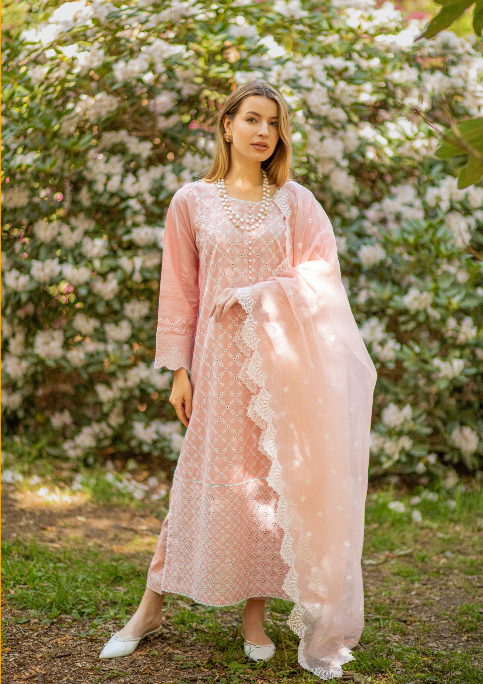 DUSTY ROSE PINK - 3PC CHIKANKARI SUIT MEERAKI