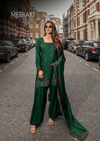 BOTTLE GREEN-3PC COTTON SILK EMBROIDERED SUIT MEERAKI