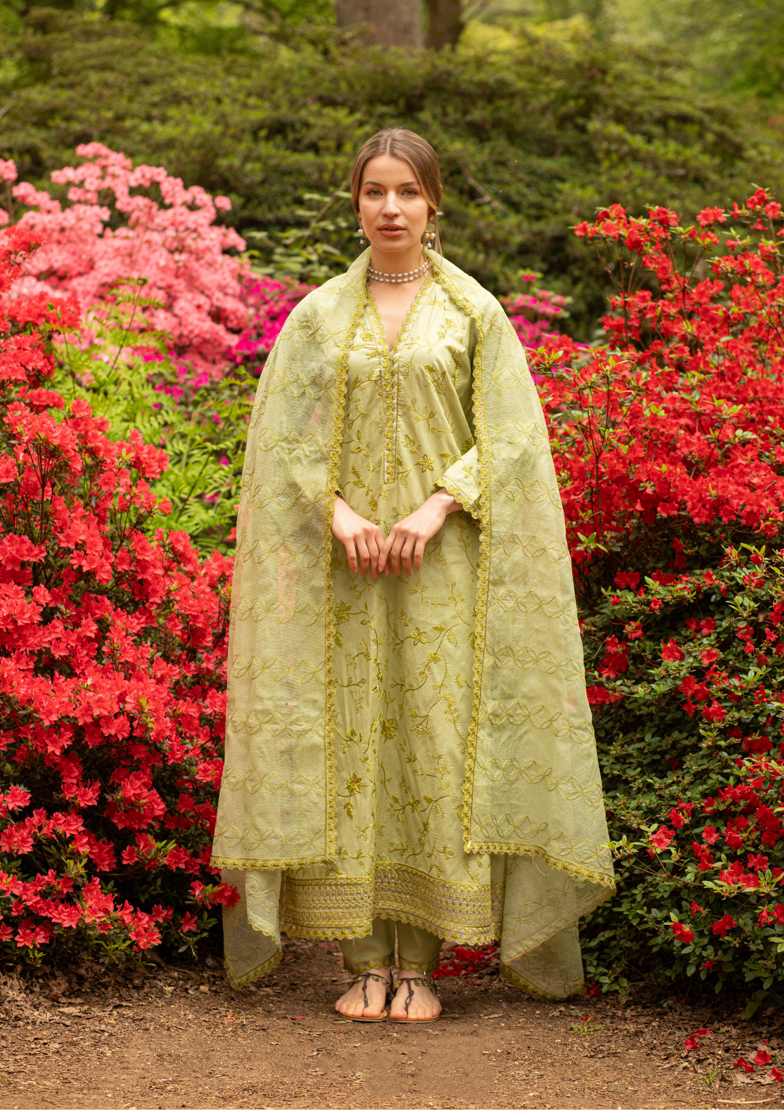 PEAR GREEN - 3PC CHIKANKARI SUIT MEERAKI